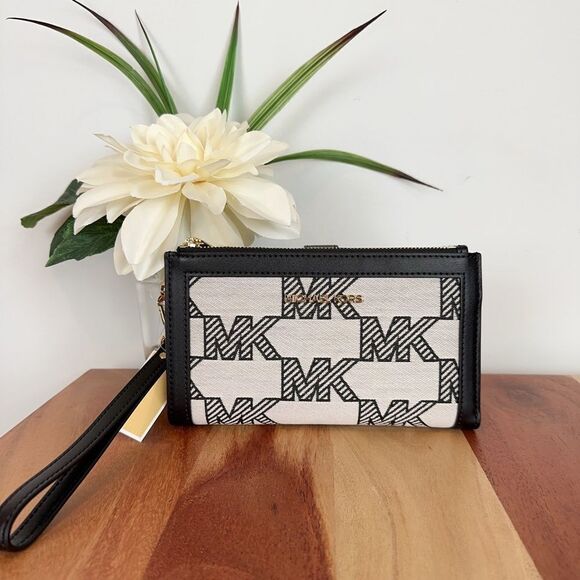 NWT Michael Kors Jet Set Travel Large Double Zip Wristlet Graphic Logo - Picture 2 of 7